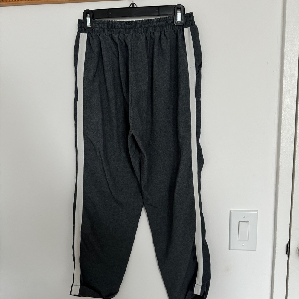 Grey Trousers w White Stripe